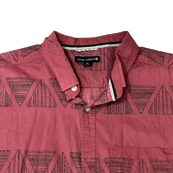 Ocean Current Button Up Red Long Sleeve Collared Geometric - Picture 3 of 11
